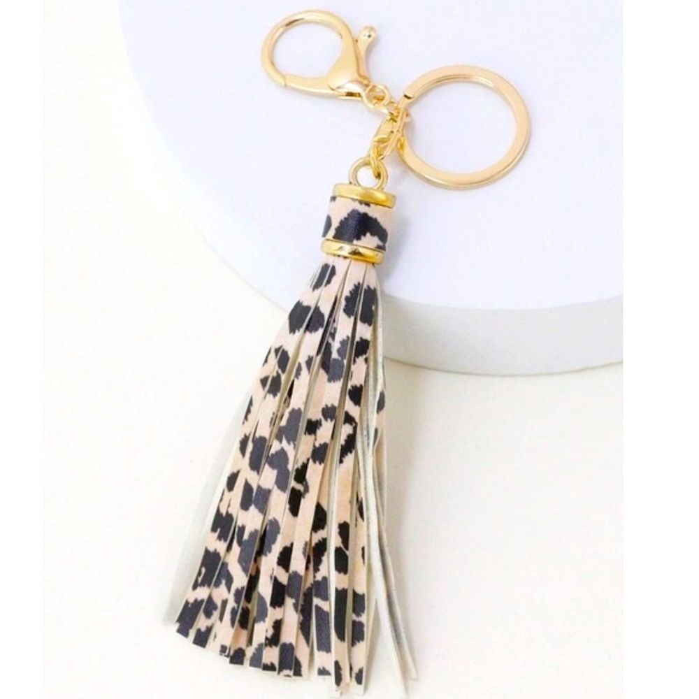 New Animal Print Vegan Tassel Purse Charm Keychain Stocking Stuffer Gift